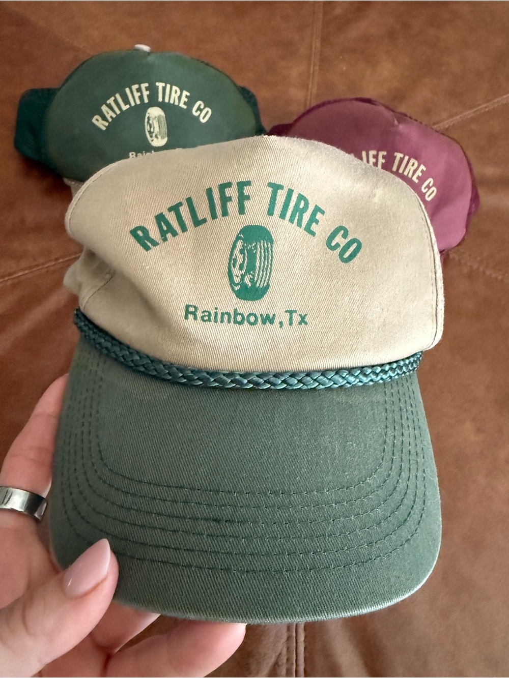 Ratliff Tire Co. Rainbow, Tx Two-Tone Rope Trucker Hat - Green & Cream